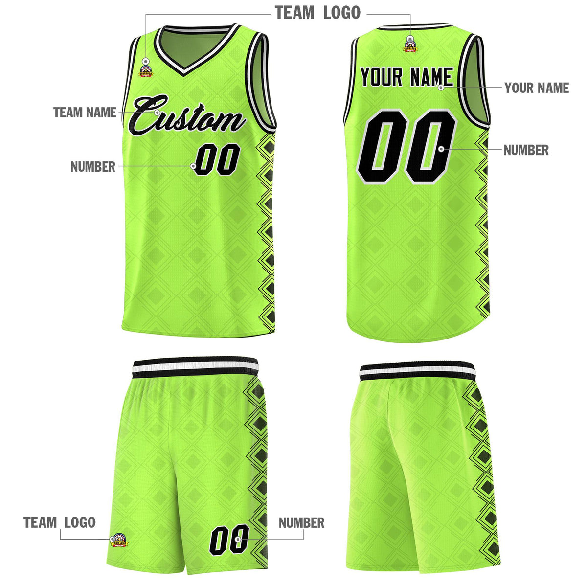 Custom Neon Green Side Blocks Sports Uniform Basketball Jersey|KXKSHOP