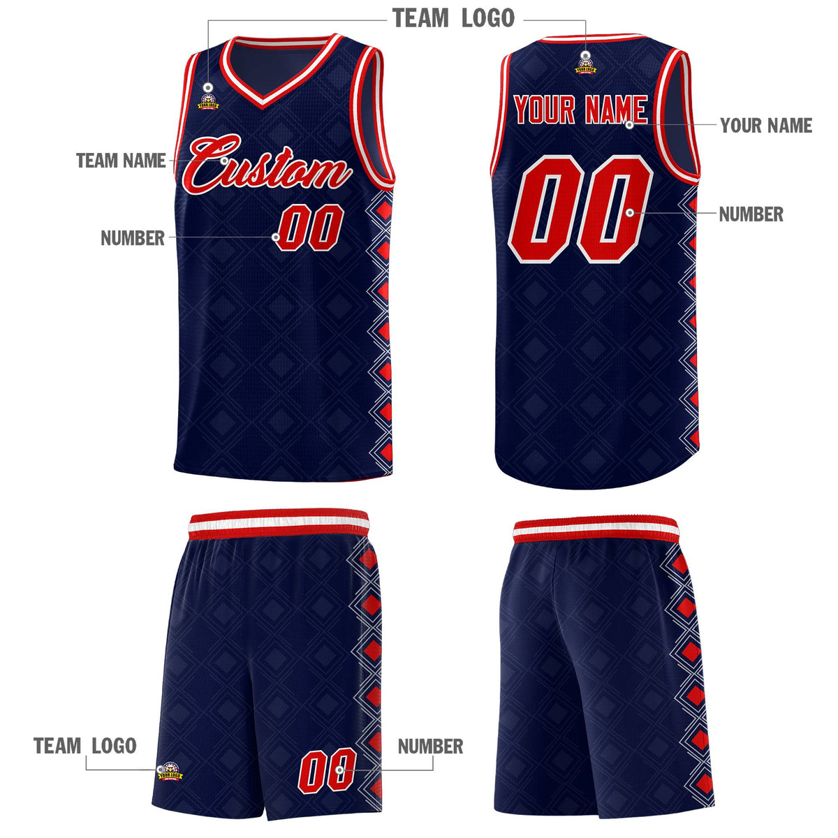 Custom Navy Side Blocks Sports Uniform Basketball Jersey|KXKSHOP