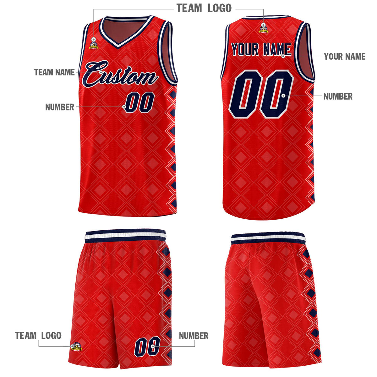 Custom Red Side Blocks Sports Uniform Basketball Jersey|KXKSHOP