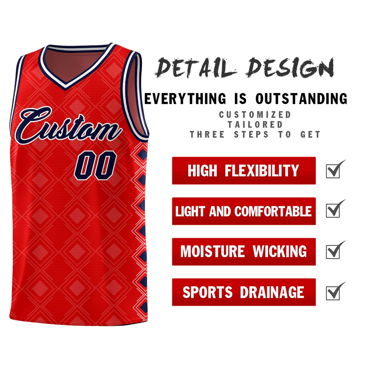 Custom Red Side Blocks Sports Uniform Basketball Jersey|KXKSHOP