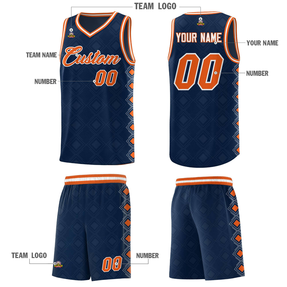 Custom Navy Side Blocks Sports Uniform Basketball Jersey|KXKSHOP