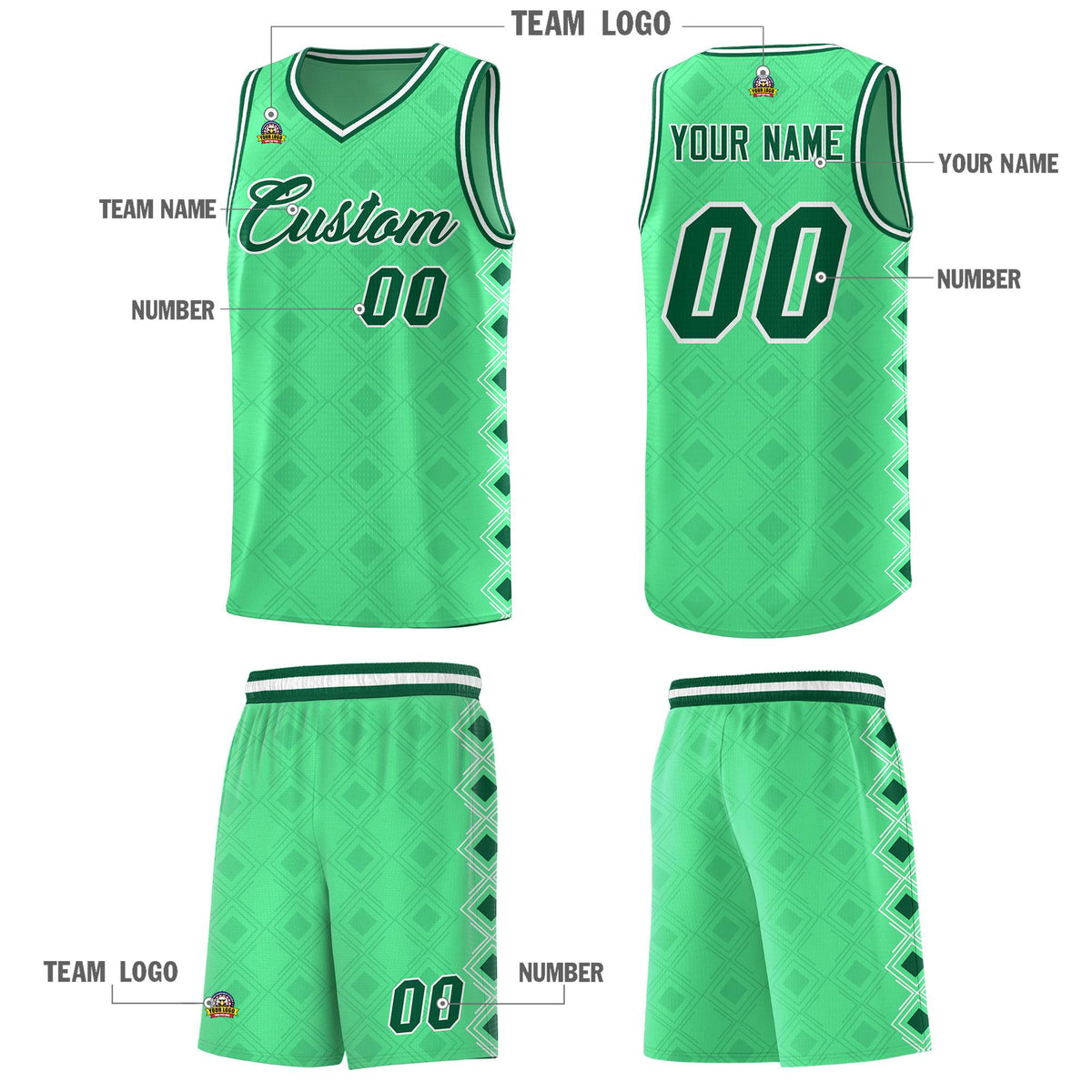 Custom Bright Green Side Blocks Sports Uniform Basketball Jersey|KXKSHOP