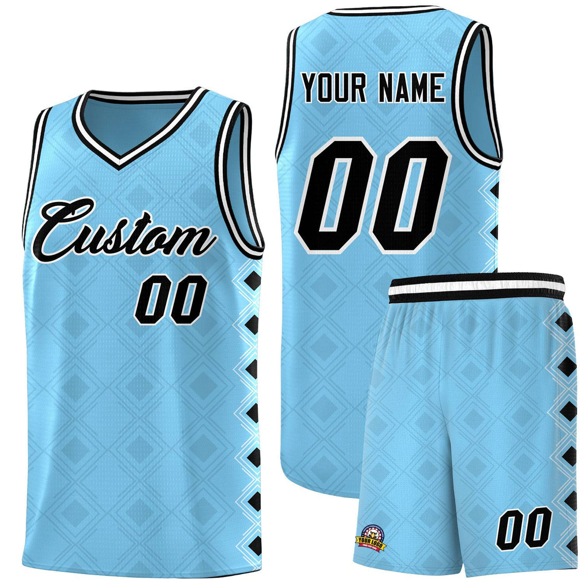 Custom Light Blue Side Blocks Sports Uniform Basketball Jersey|KXKSHOP