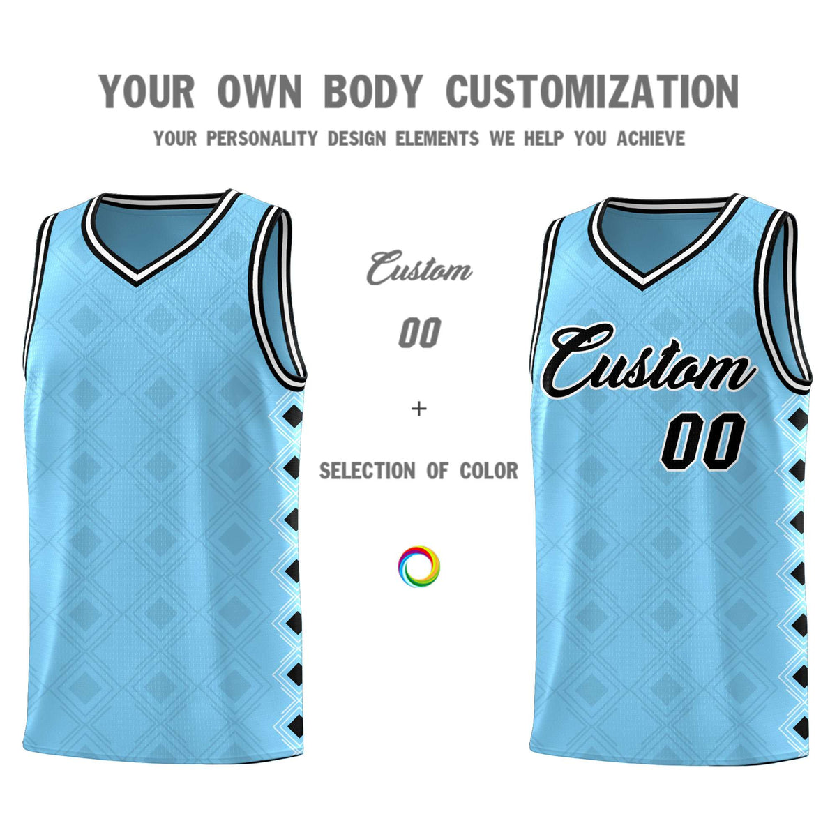 Custom Light Blue Side Blocks Sports Uniform Basketball Jersey|KXKSHOP