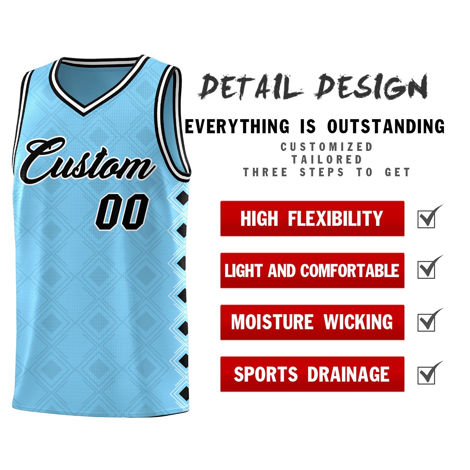 Custom Light Blue Side Blocks Sports Uniform Basketball Jersey|KXKSHOP