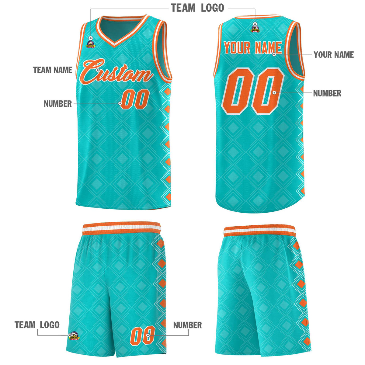 Custom Aqua Side Blocks Sports Uniform Basketball Jersey|KXKSHOP