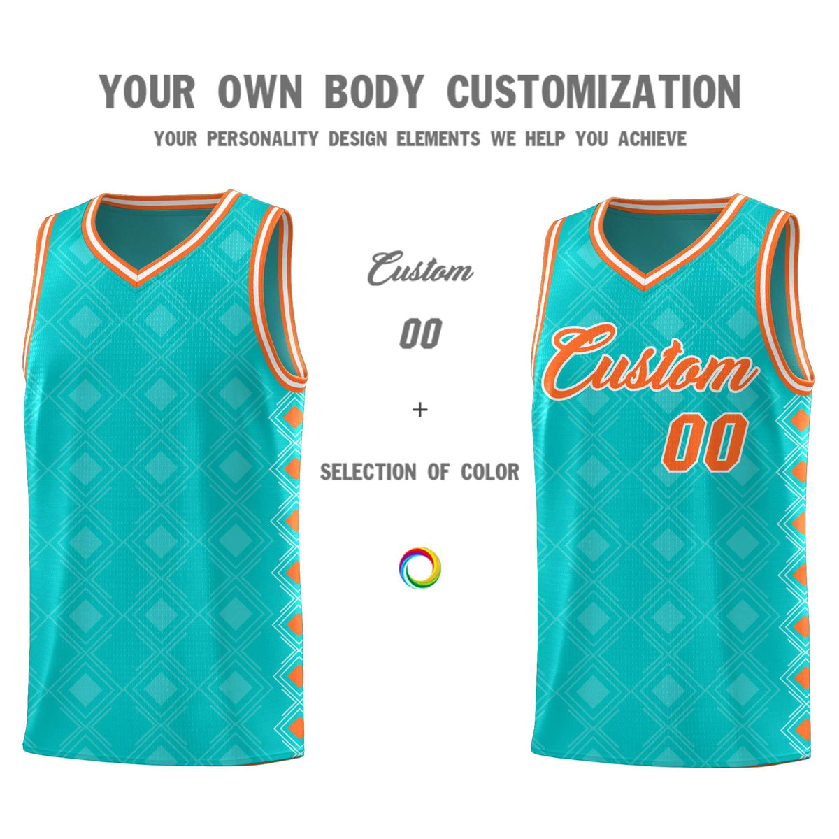 Custom Aqua Side Blocks Sports Uniform Basketball Jersey|KXKSHOP