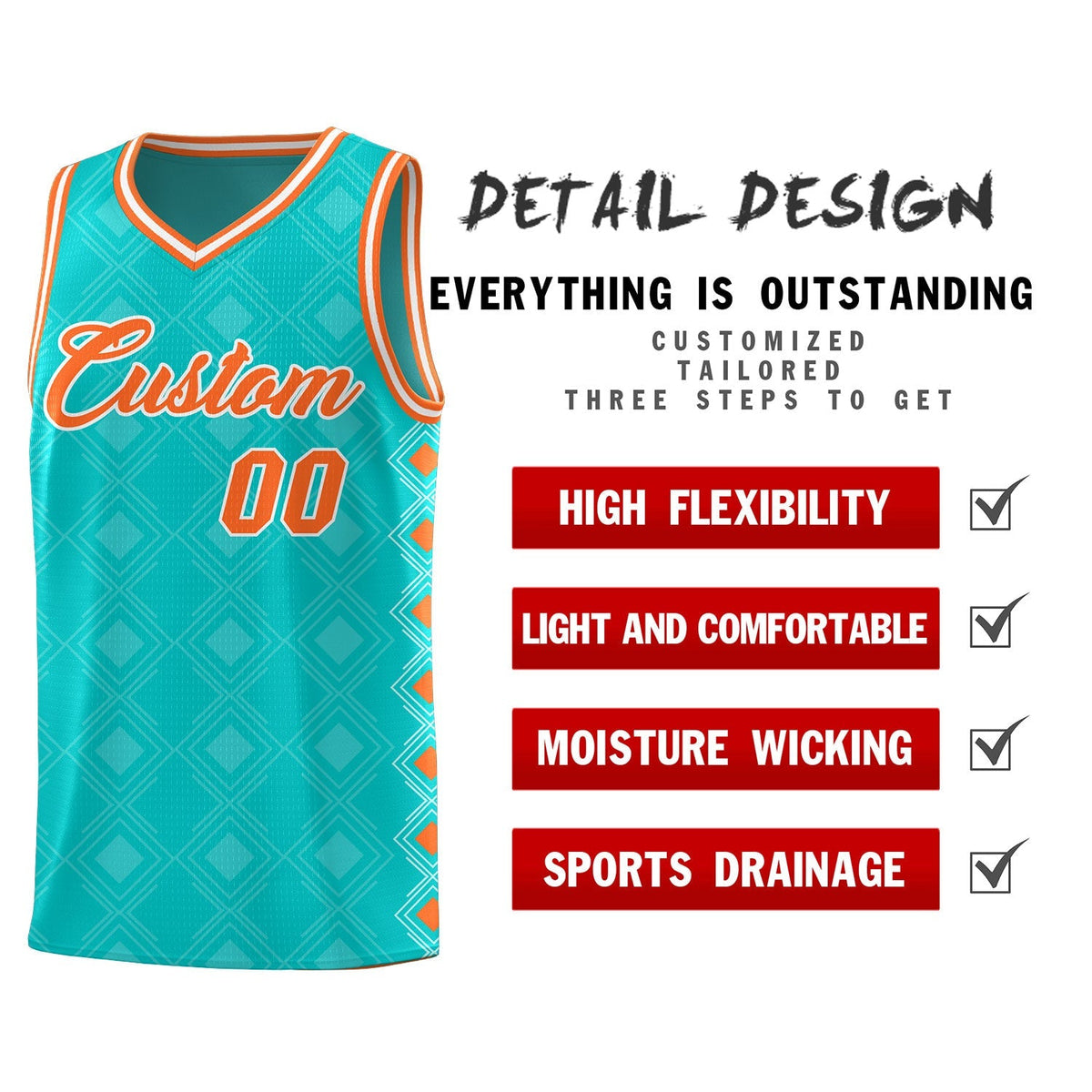 Custom Aqua Side Blocks Sports Uniform Basketball Jersey|KXKSHOP