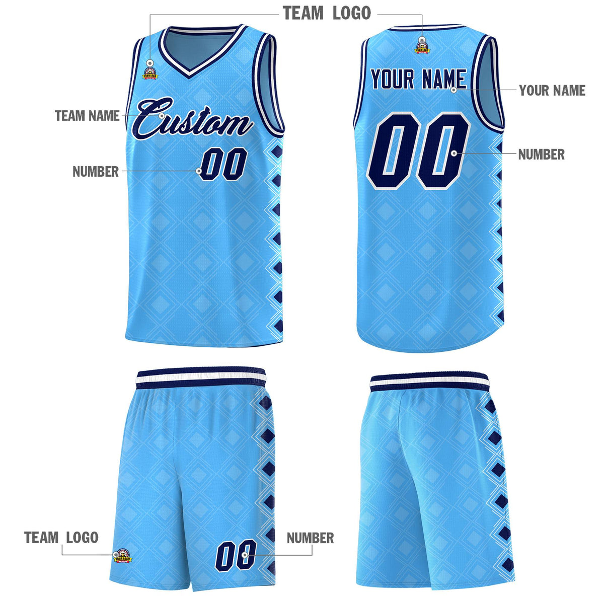 Custom Light Blue Side Blocks Sports Uniform Basketball Jersey|KXKSHOP