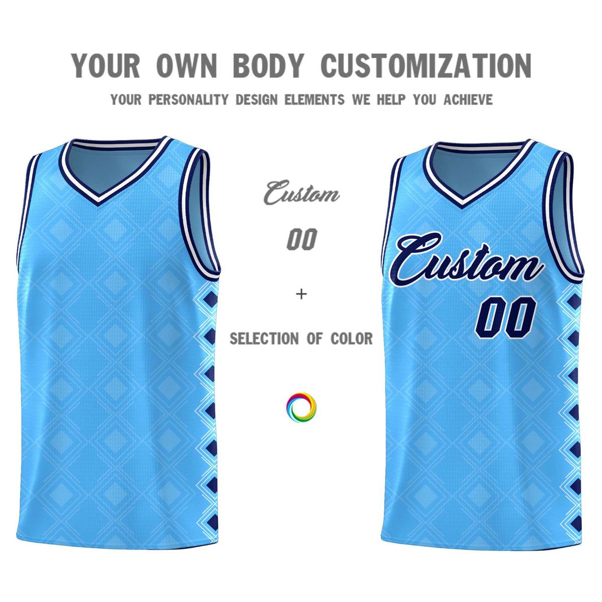 Custom Light Blue Side Blocks Sports Uniform Basketball Jersey|KXKSHOP