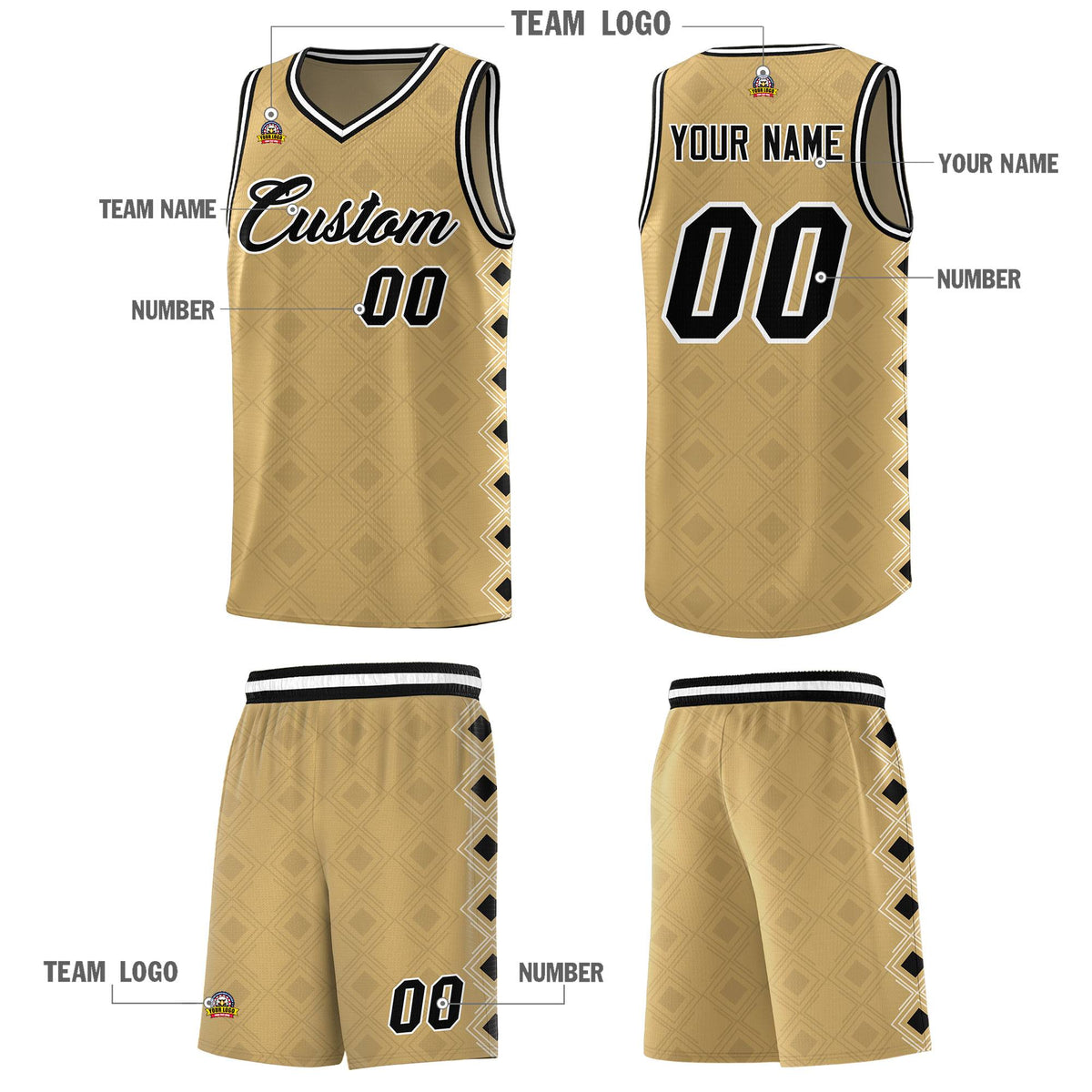 Custom Old Gold Side Blocks Sports Uniform Basketball Jersey|KXKSHOP