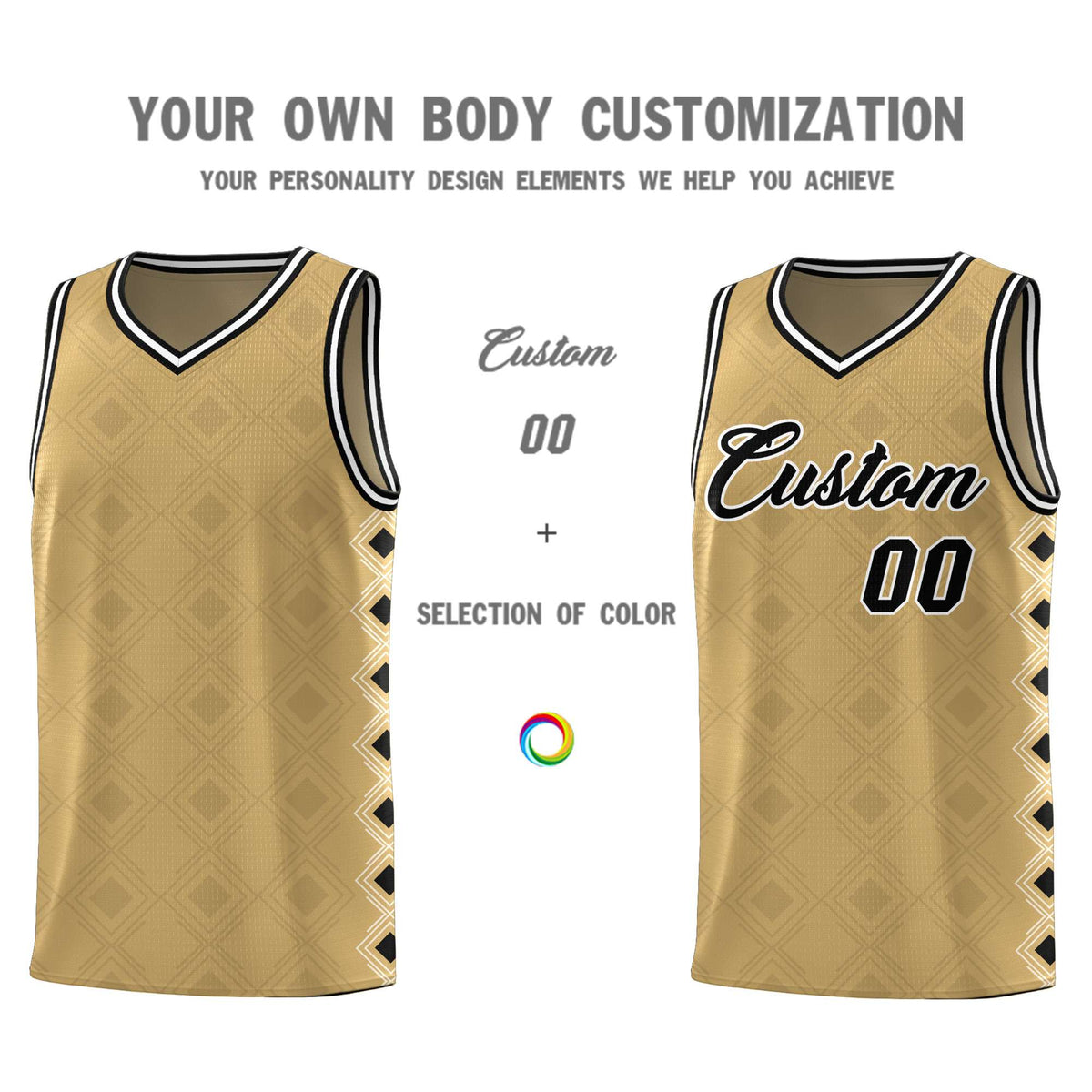 Custom Old Gold Side Blocks Sports Uniform Basketball Jersey|KXKSHOP