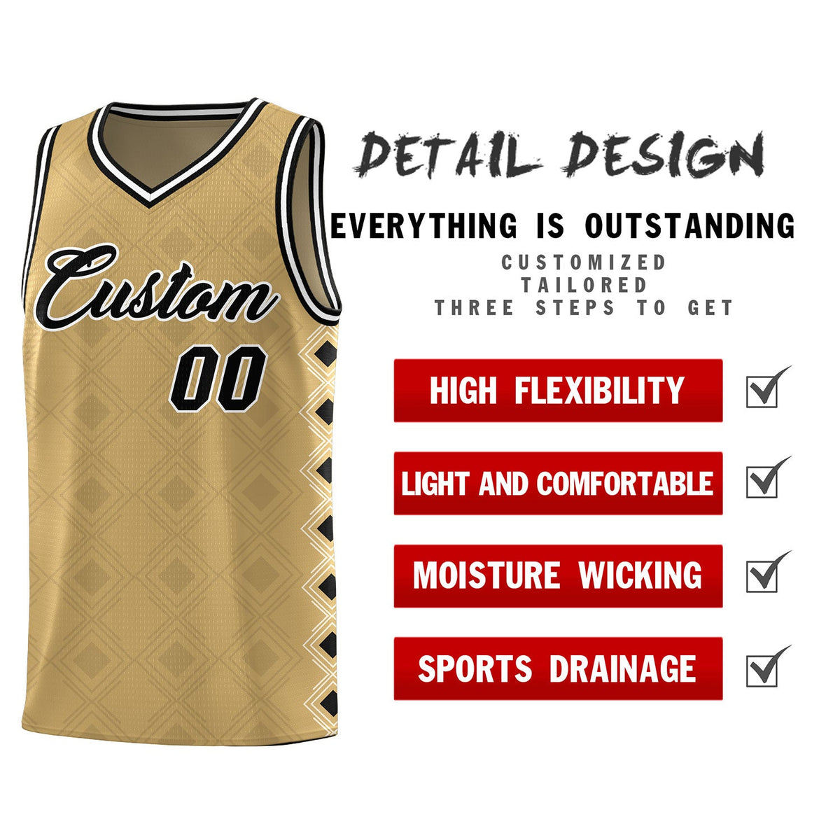 Custom Old Gold Side Blocks Sports Uniform Basketball Jersey|KXKSHOP