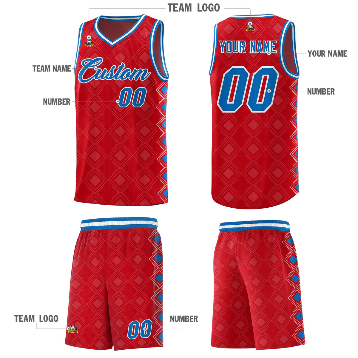 Custom Red Side Blocks Sports Uniform Basketball Jersey|KXKSHOP