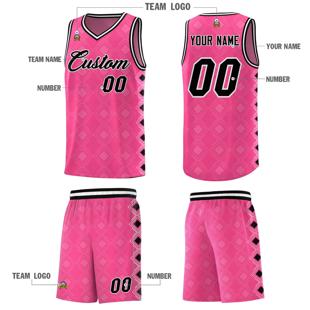 Custom Pink Side Blocks Sports Uniform Basketball Jersey|KXKSHOP