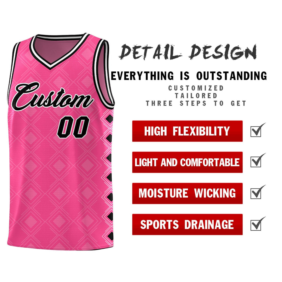 Custom Pink Side Blocks Sports Uniform Basketball Jersey|KXKSHOP