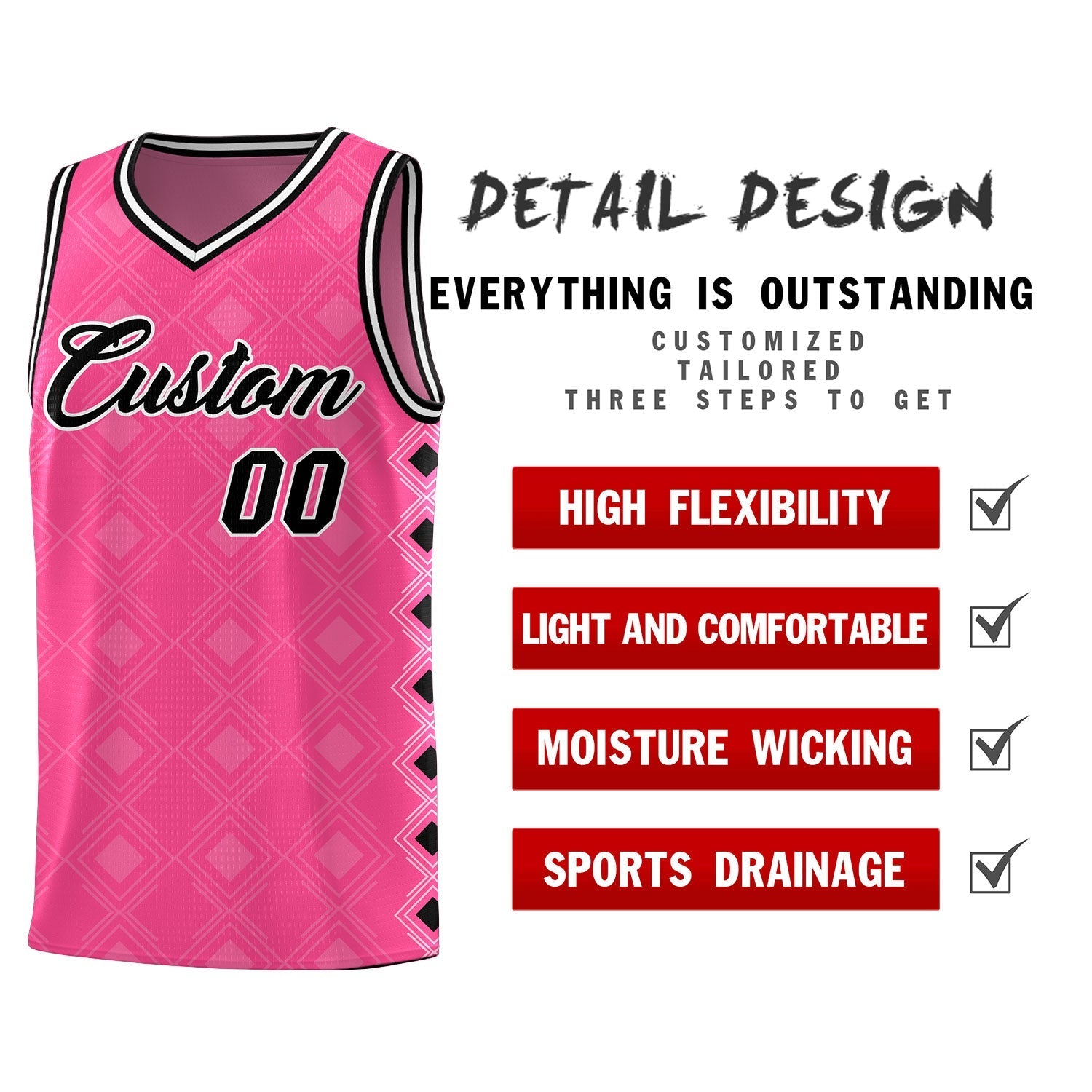 Custom Pink Side Blocks Sports Uniform Basketball Jersey|KXKSHOP