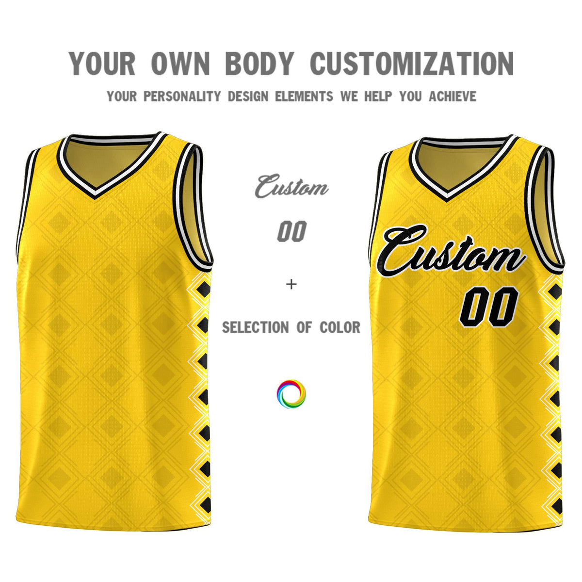 Custom Gold Side Blocks Sports Uniform Basketball Jersey|KXKSHOP