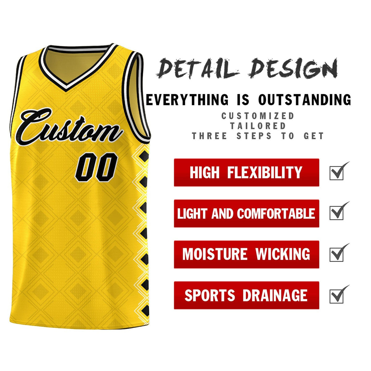 Custom Gold Side Blocks Sports Uniform Basketball Jersey|KXKSHOP