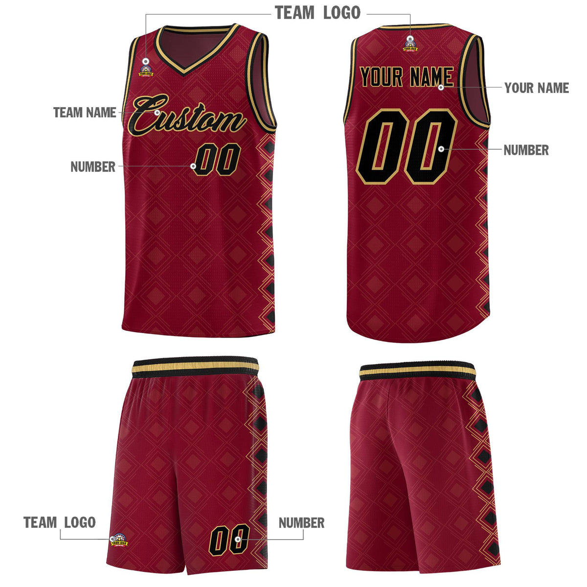 Custom Crimson Side Blocks Sports Uniform Basketball Jersey|KXKSHOP
