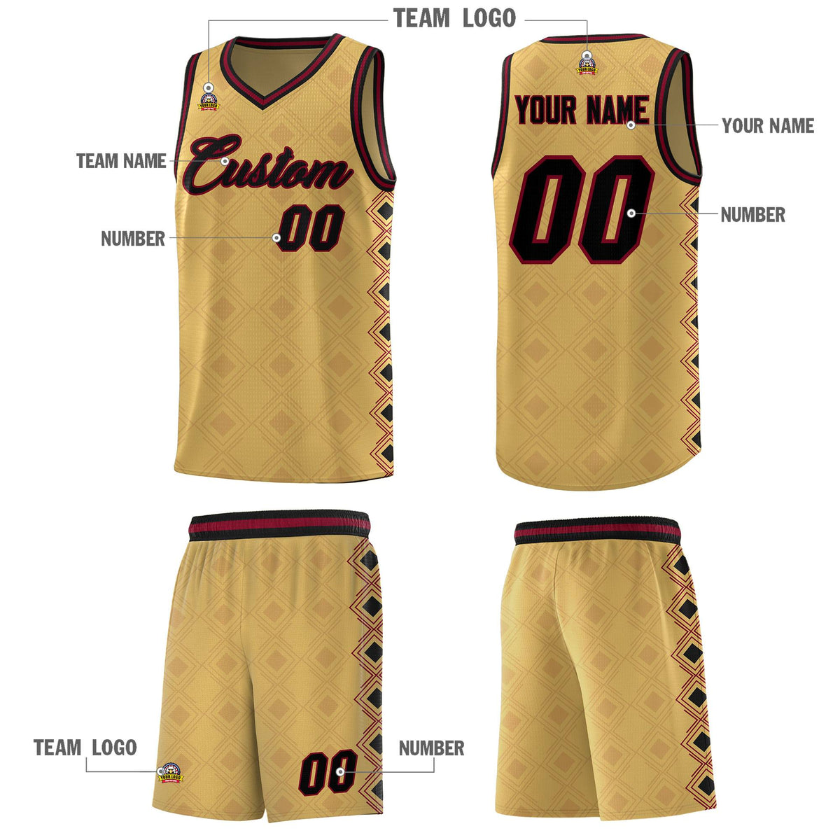 Custom Old Gold Side Blocks Sports Uniform Basketball Jersey|KXKSHOP