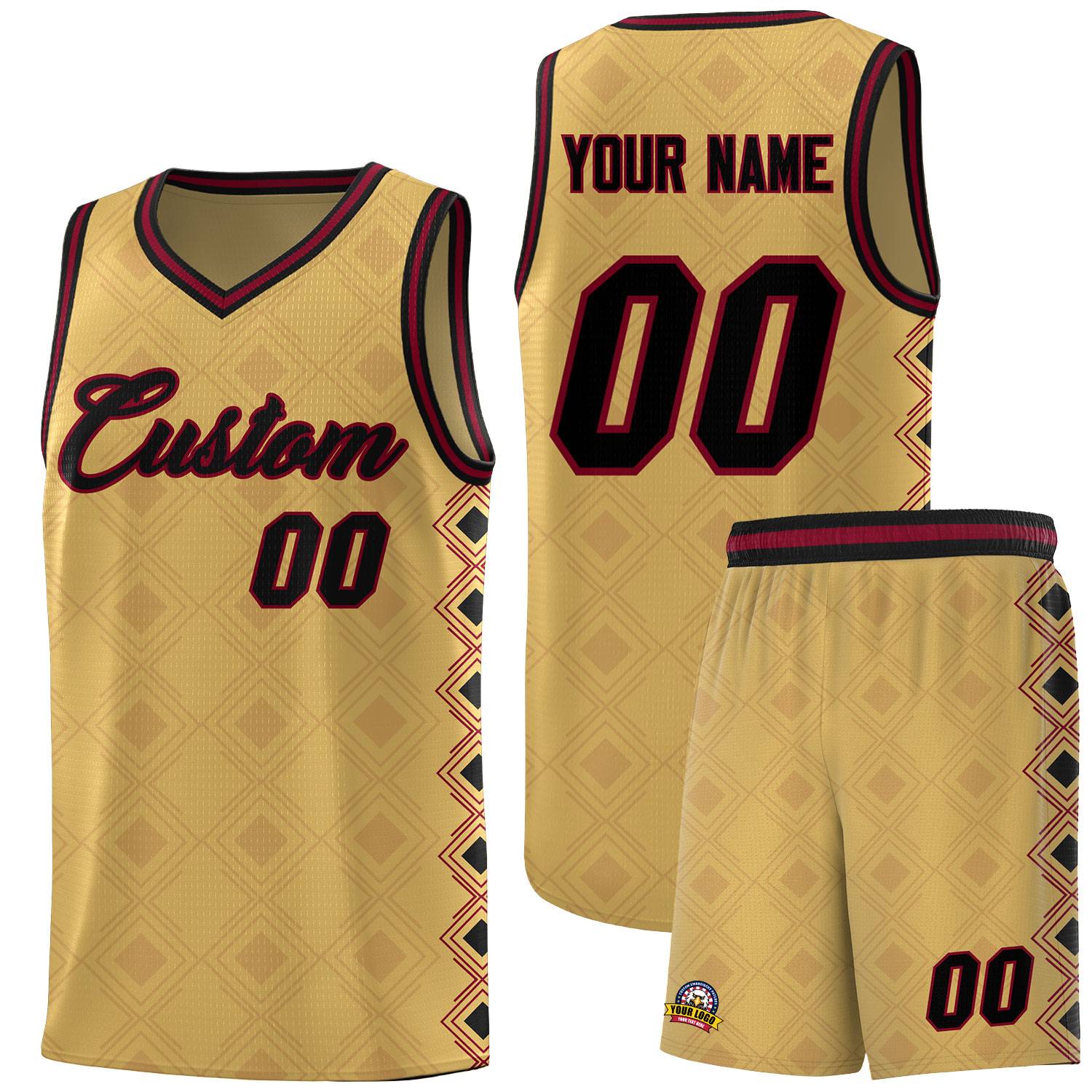 Custom Old Gold Side Blocks Sports Uniform Basketball Jersey|KXKSHOP
