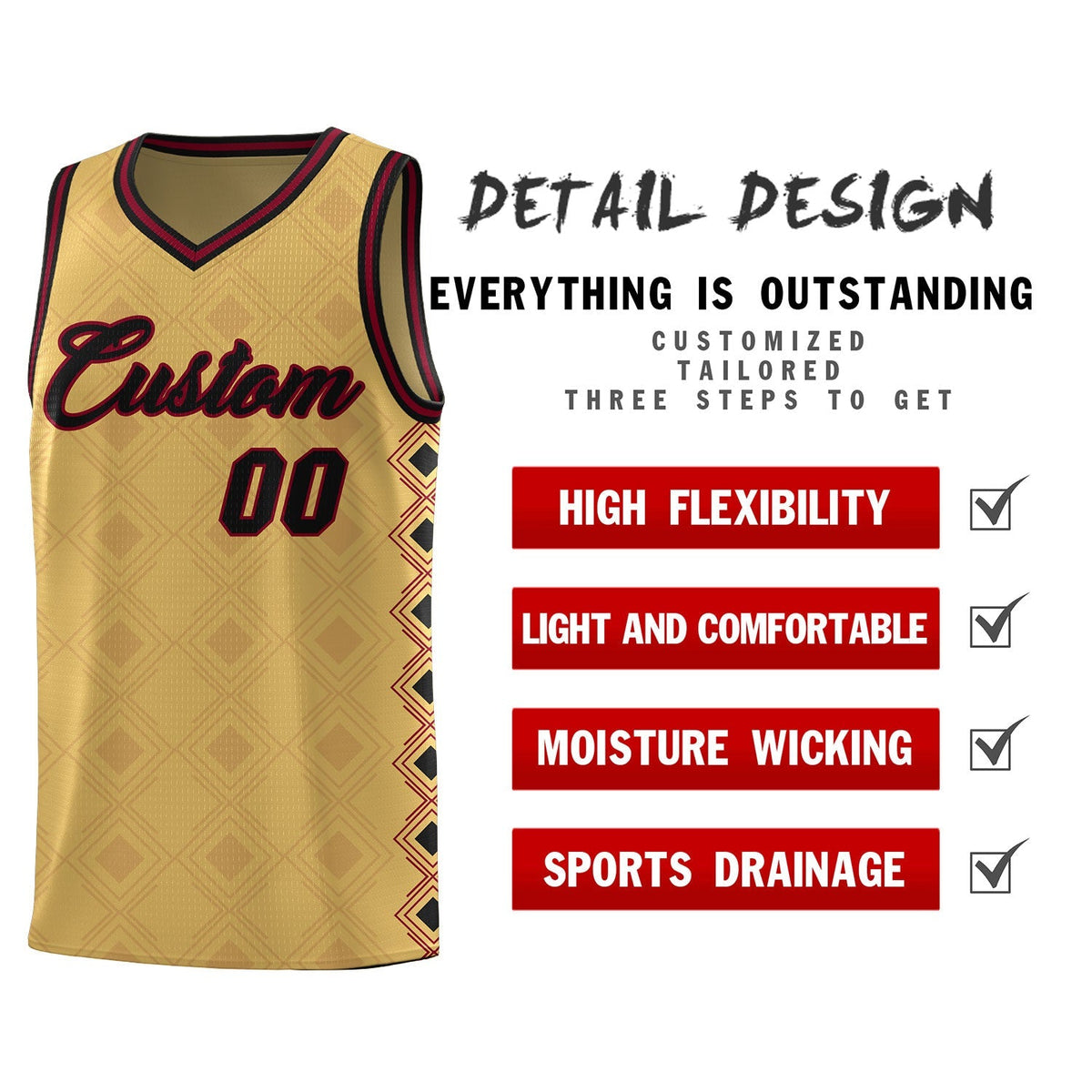 Custom Old Gold Side Blocks Sports Uniform Basketball Jersey|KXKSHOP