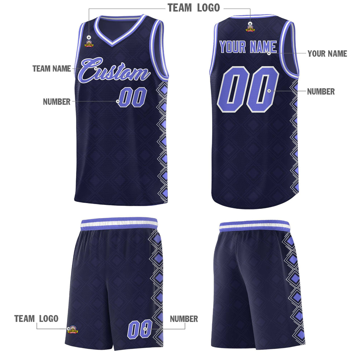 Custom Navy Side Blocks Sports Uniform Basketball Jersey|KXKSHOP