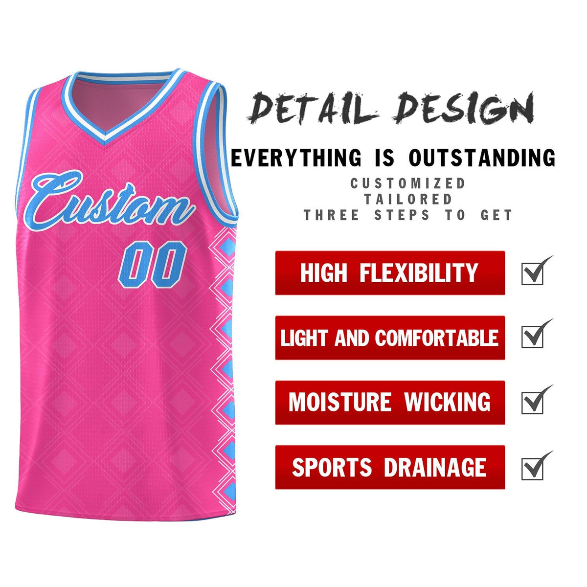 Custom Pink Side Blocks Sports Uniform Basketball Jersey|KXKSHOP