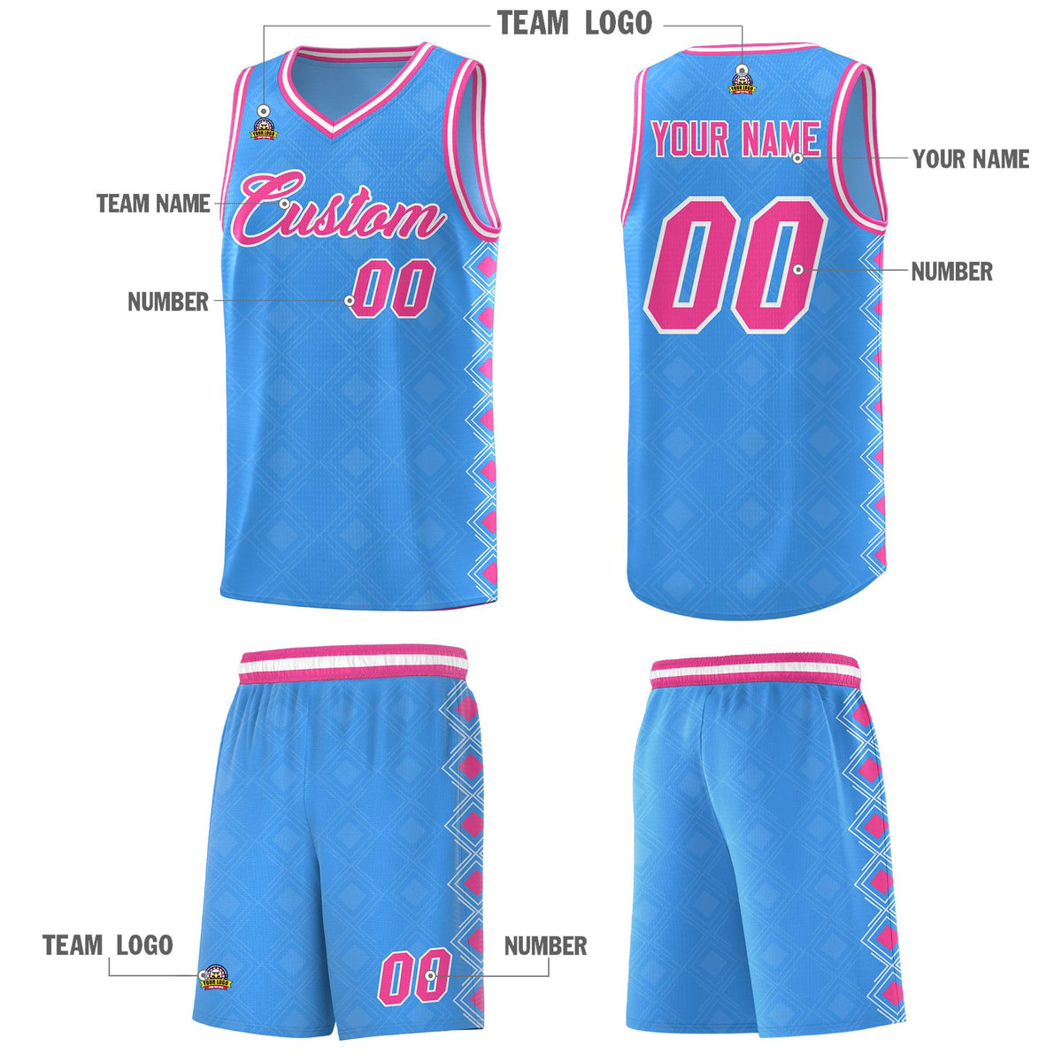 Custom Light Blue Side Blocks Sports Uniform Basketball Jersey|KXKSHOP