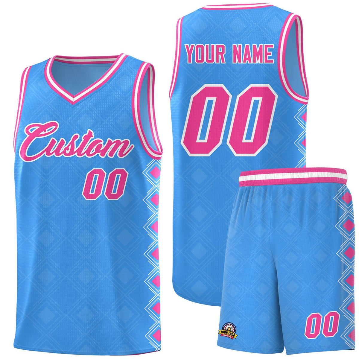 Custom Light Blue Side Blocks Sports Uniform Basketball Jersey|KXKSHOP