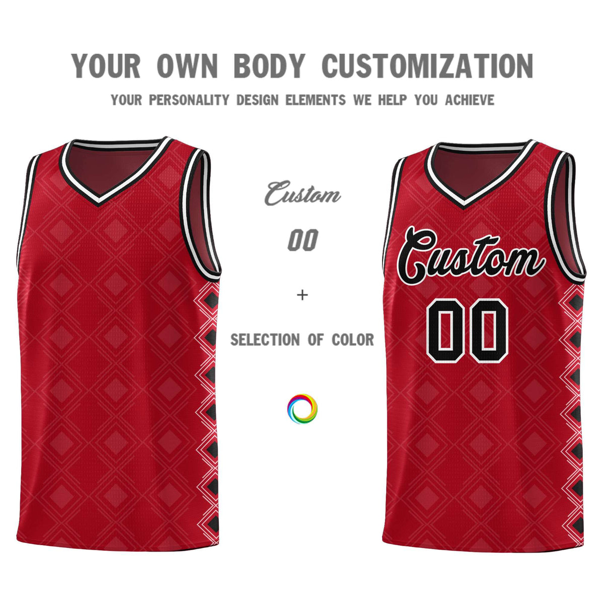 Custom Red Side Blocks Sports Uniform Basketball Jersey|KXKSHOP