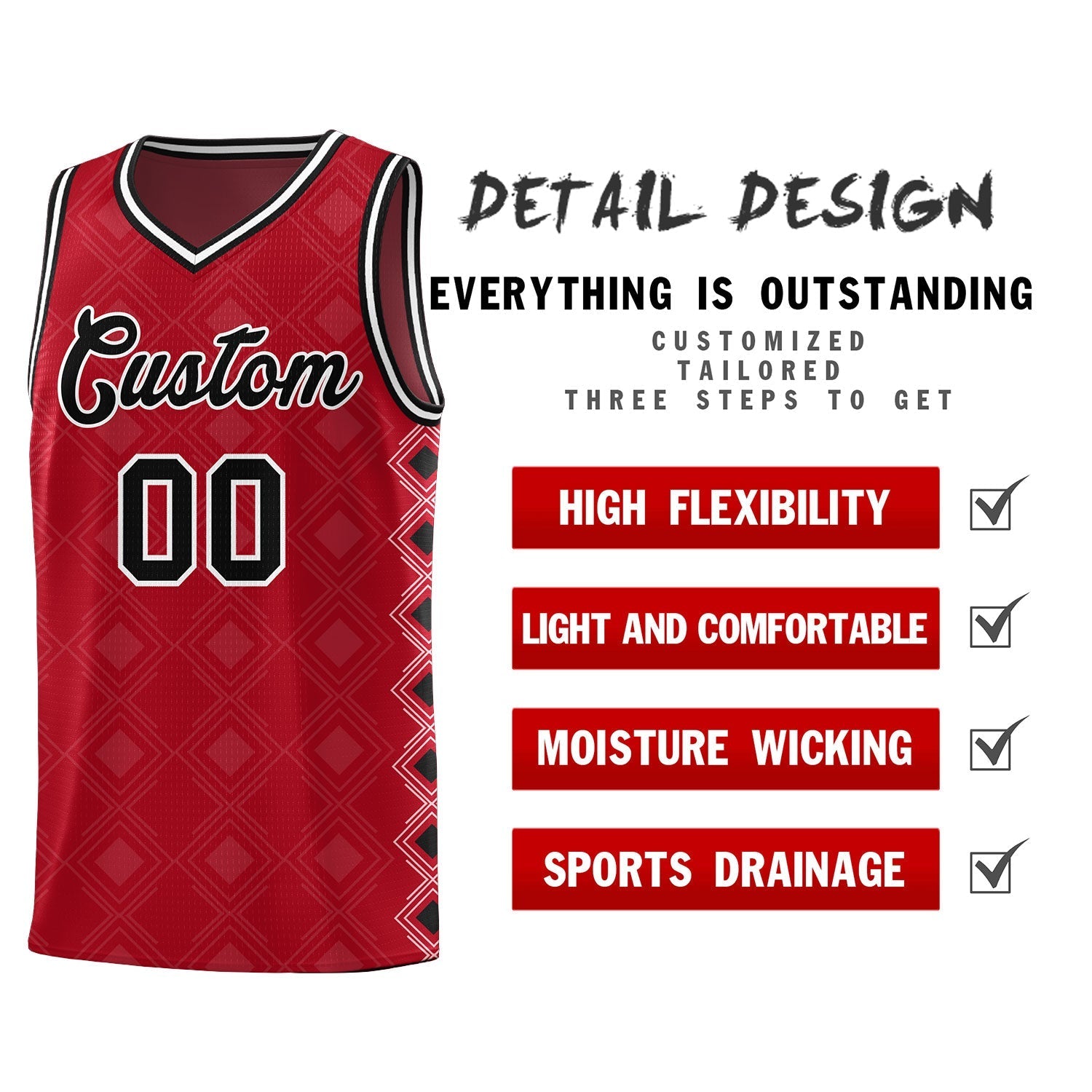 Custom Red Side Blocks Sports Uniform Basketball Jersey|KXKSHOP