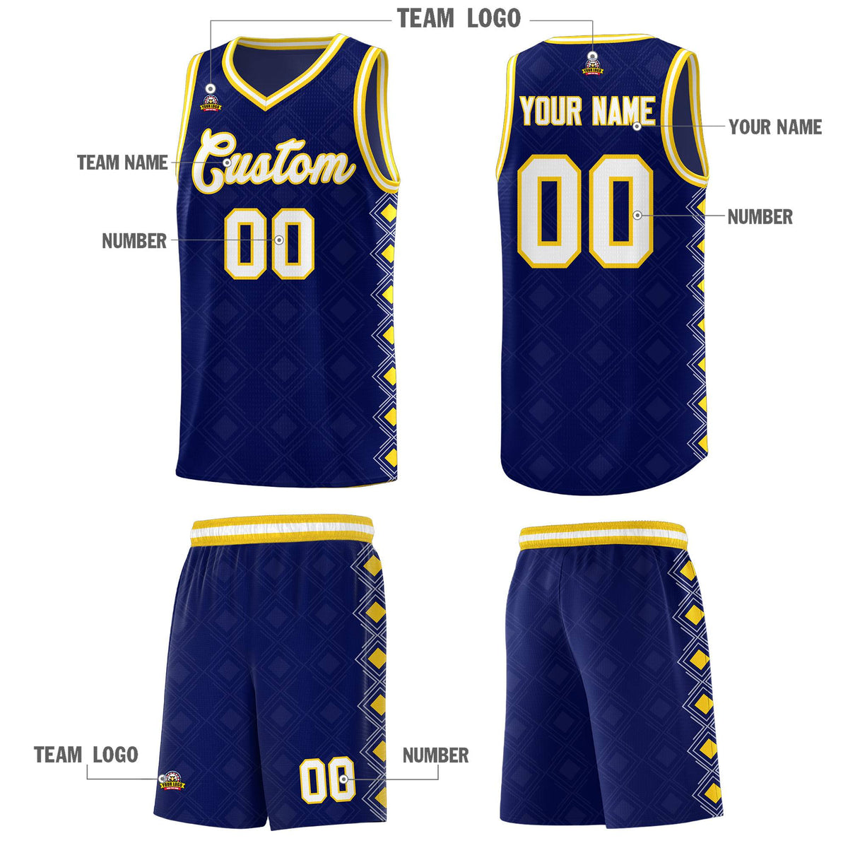 Custom Navy Side Blocks Sports Uniform Basketball Jersey|KXKSHOP