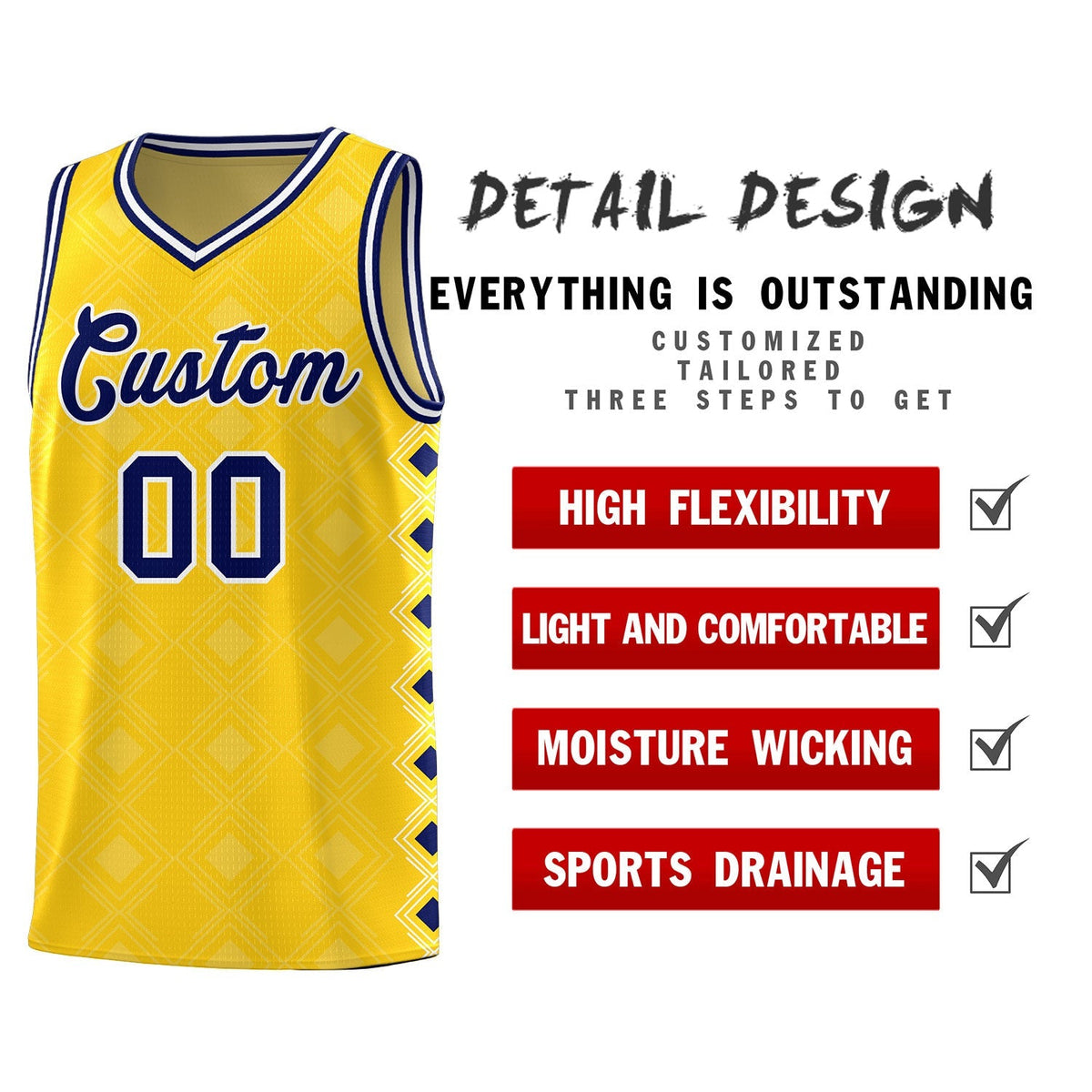 Custom Gold Side Blocks Sports Uniform Basketball Jersey|KXKSHOP