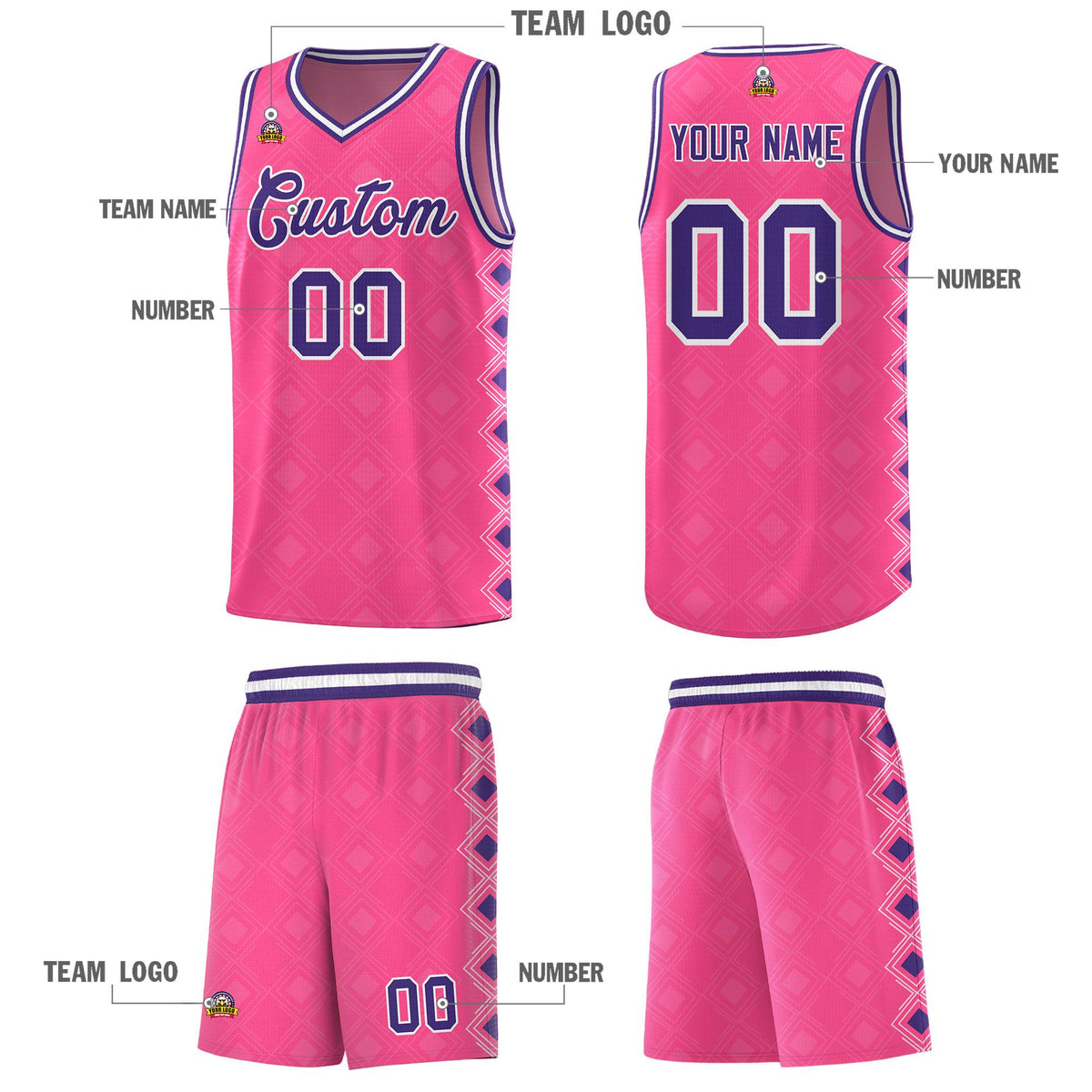 Custom Pink Side Blocks Sports Uniform Basketball Jersey|KXKSHOP