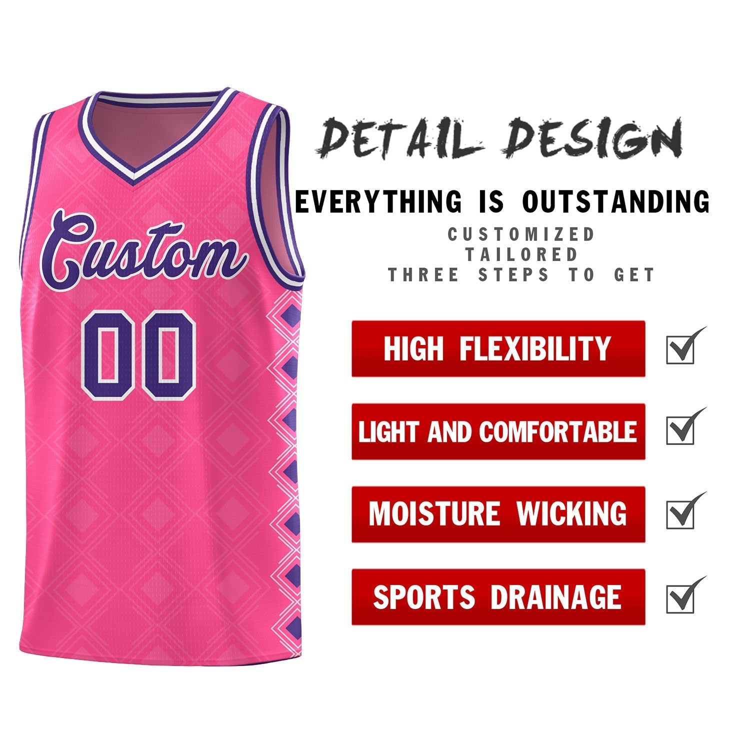 Custom Pink Side Blocks Sports Uniform Basketball Jersey|KXKSHOP