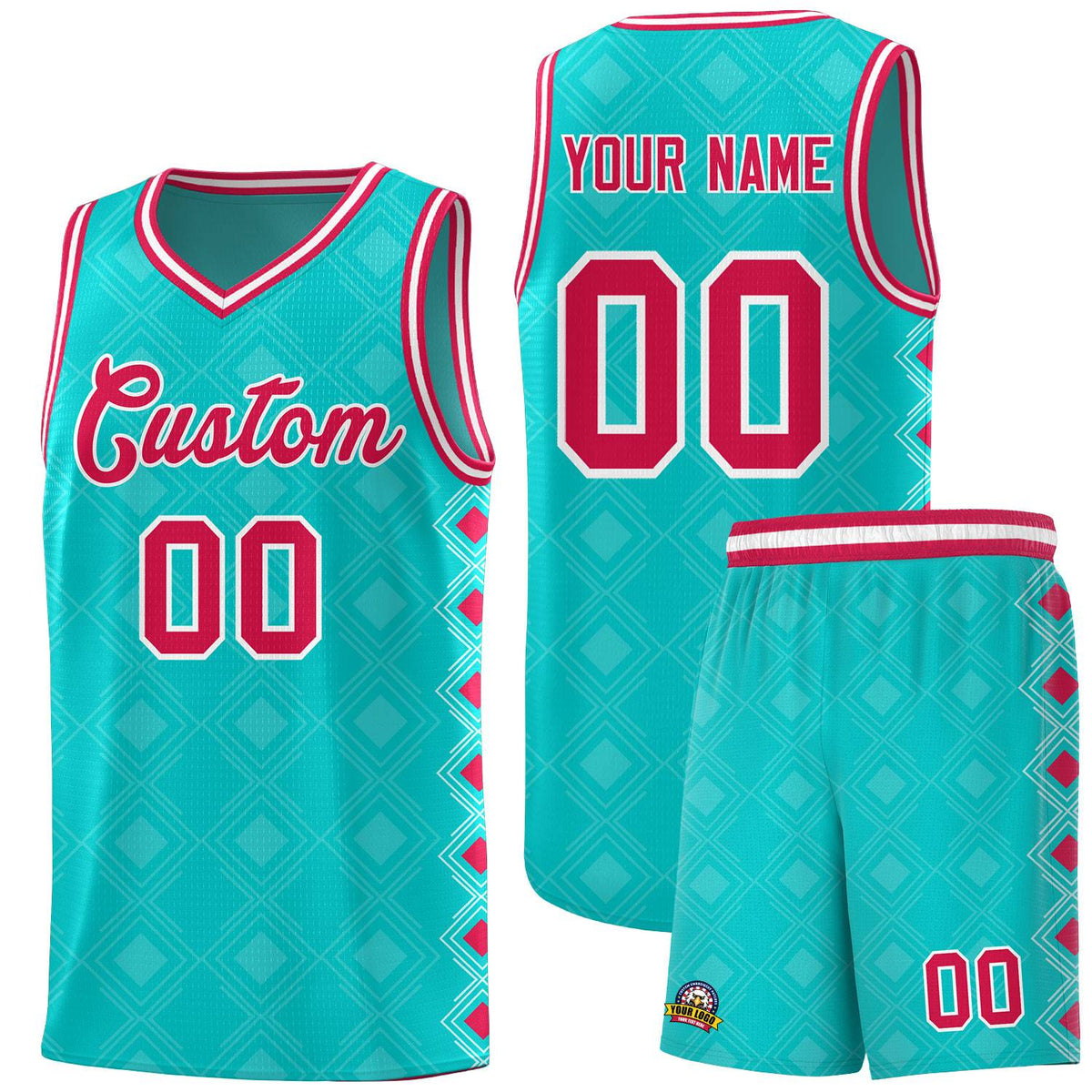 Custom Aqua Side Blocks Sports Uniform Basketball Jersey|KXKSHOP