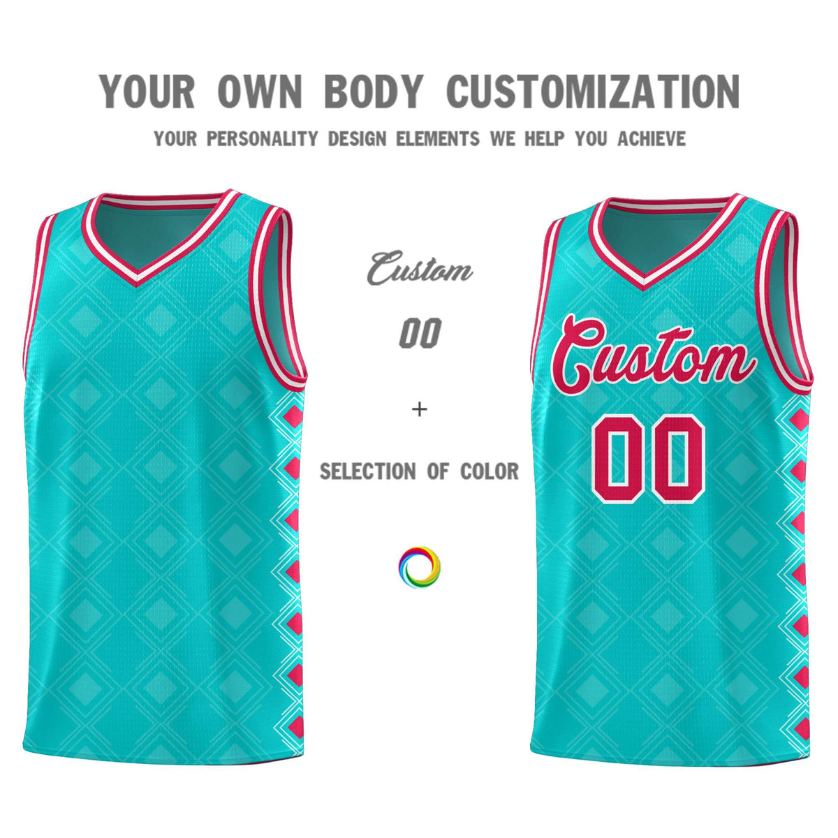 Custom Aqua Side Blocks Sports Uniform Basketball Jersey|KXKSHOP