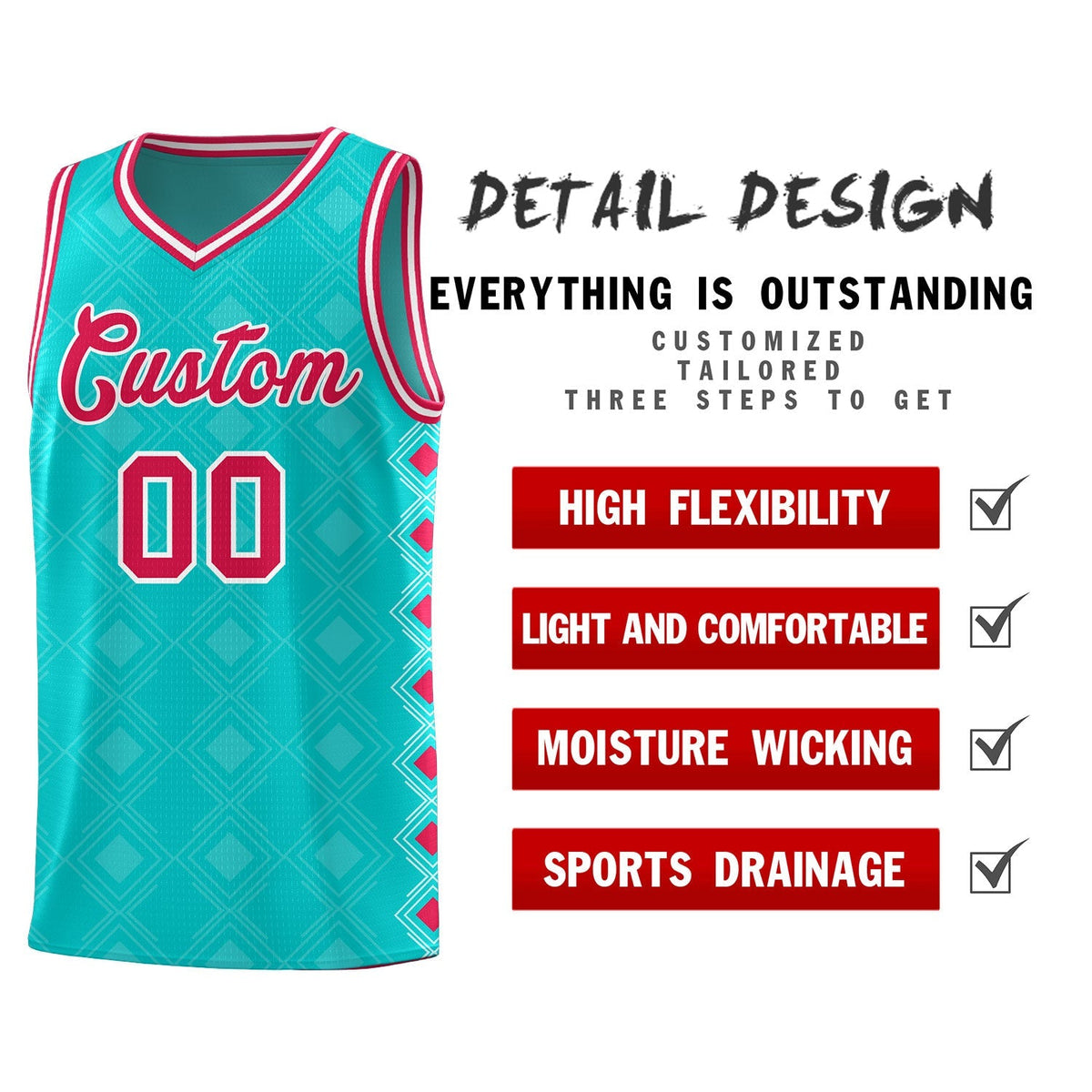 Custom Aqua Side Blocks Sports Uniform Basketball Jersey|KXKSHOP