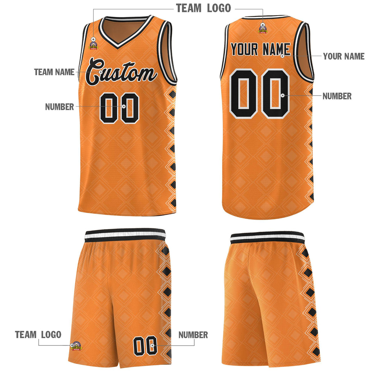 Custom Gold Orange Side Blocks Sports Uniform Basketball Jersey|KXKSHOP
