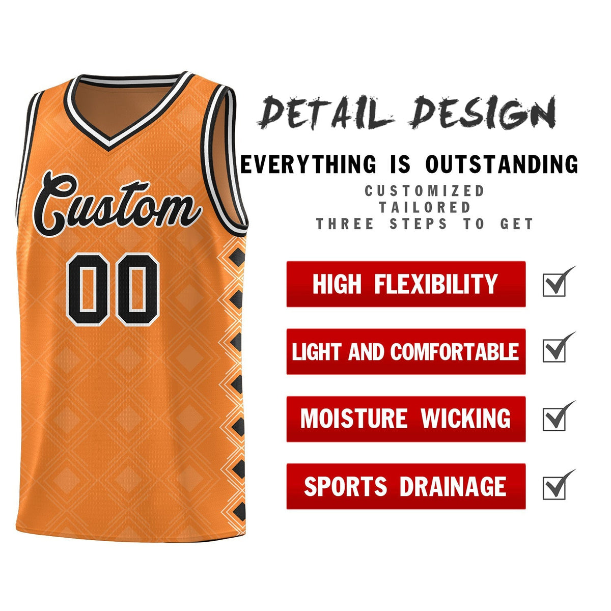 Custom Gold Orange Side Blocks Sports Uniform Basketball Jersey|KXKSHOP