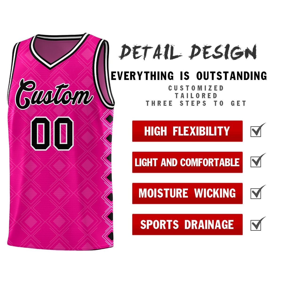 Custom Pink Side Blocks Sports Uniform Basketball Jersey|KXKSHOP