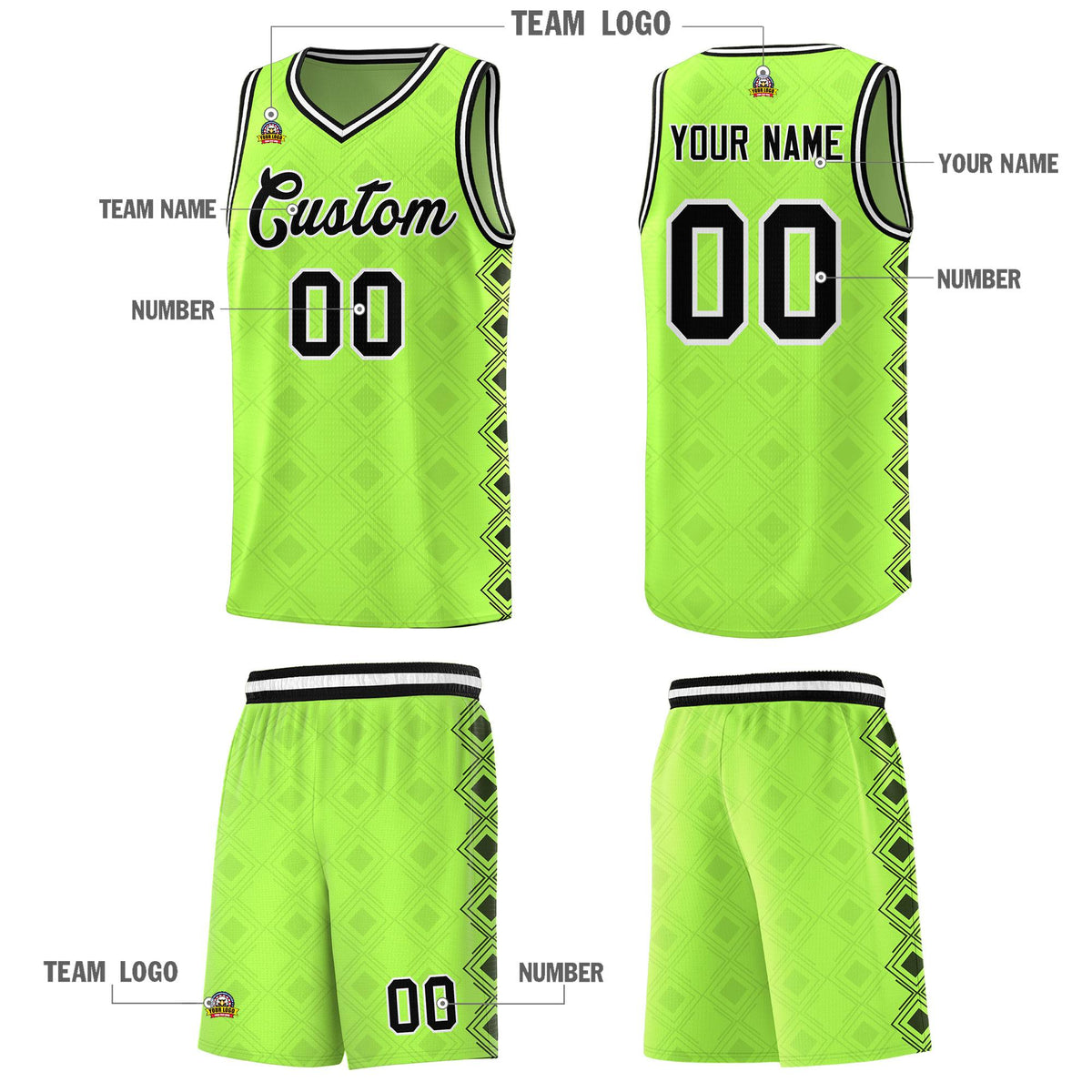 Custom Neon Green Side Blocks Sports Uniform Basketball Jersey|KXKSHOP