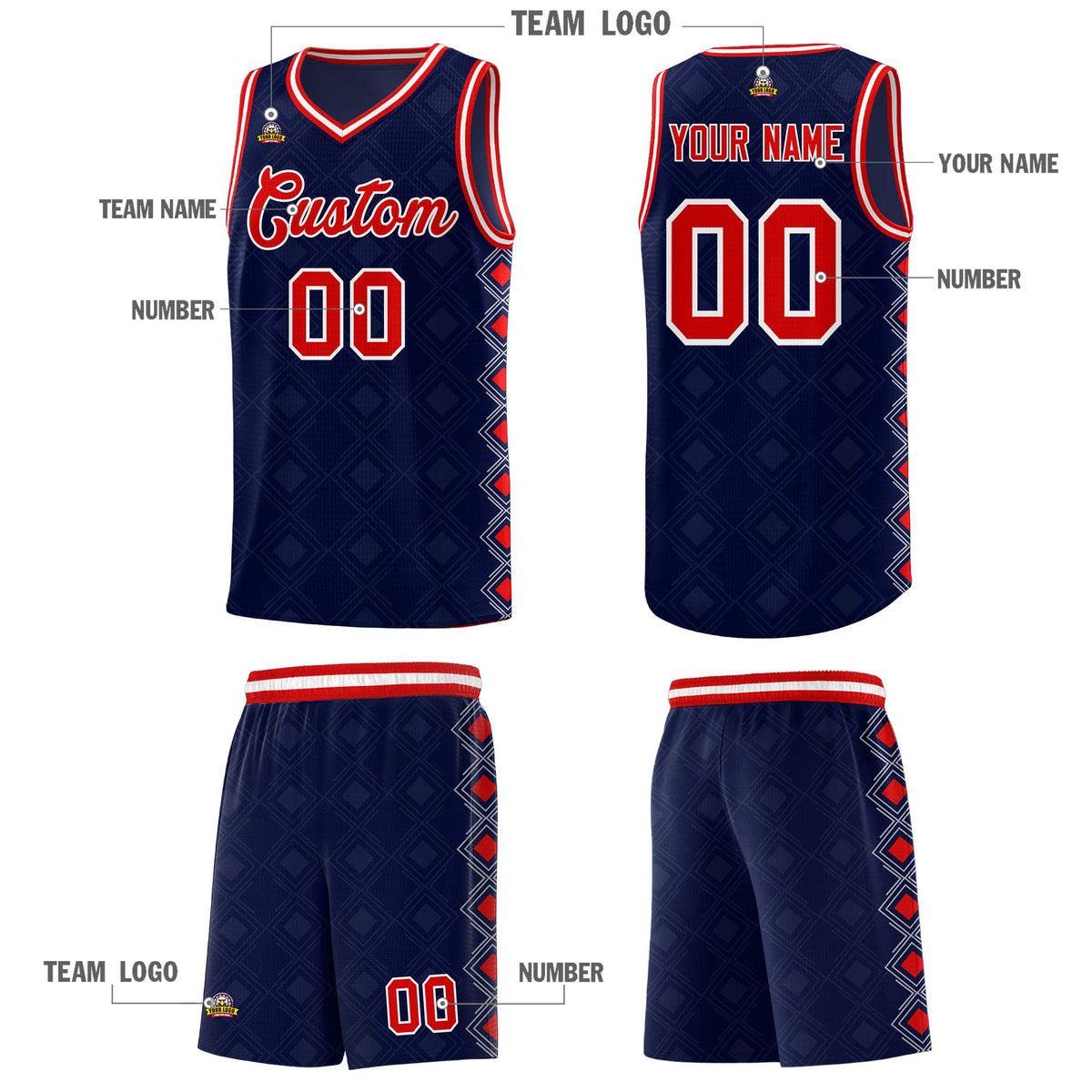 Custom Navy Side Blocks Sports Uniform Basketball Jersey|KXKSHOP