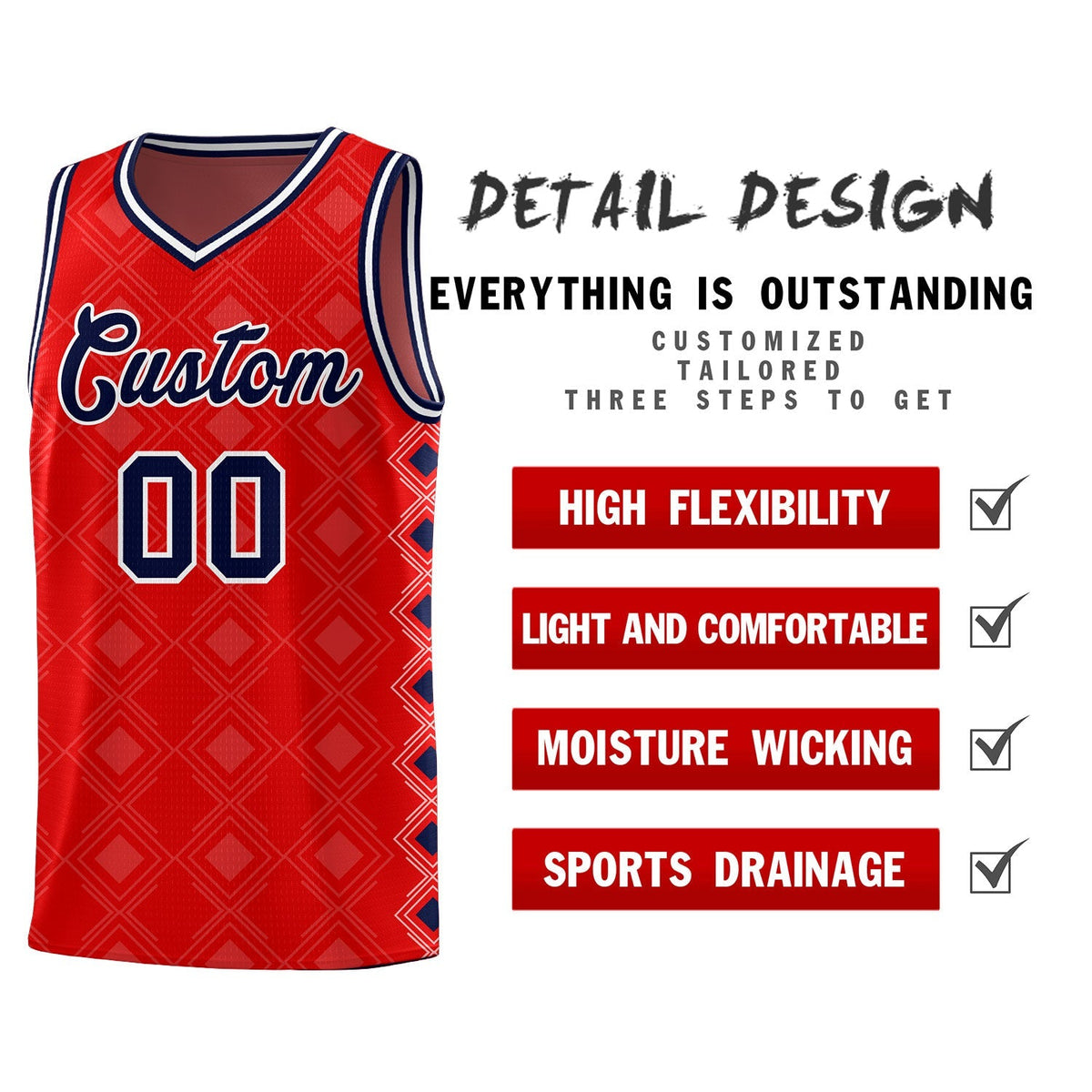 Custom Red Side Blocks Sports Uniform Basketball Jersey|KXKSHOP