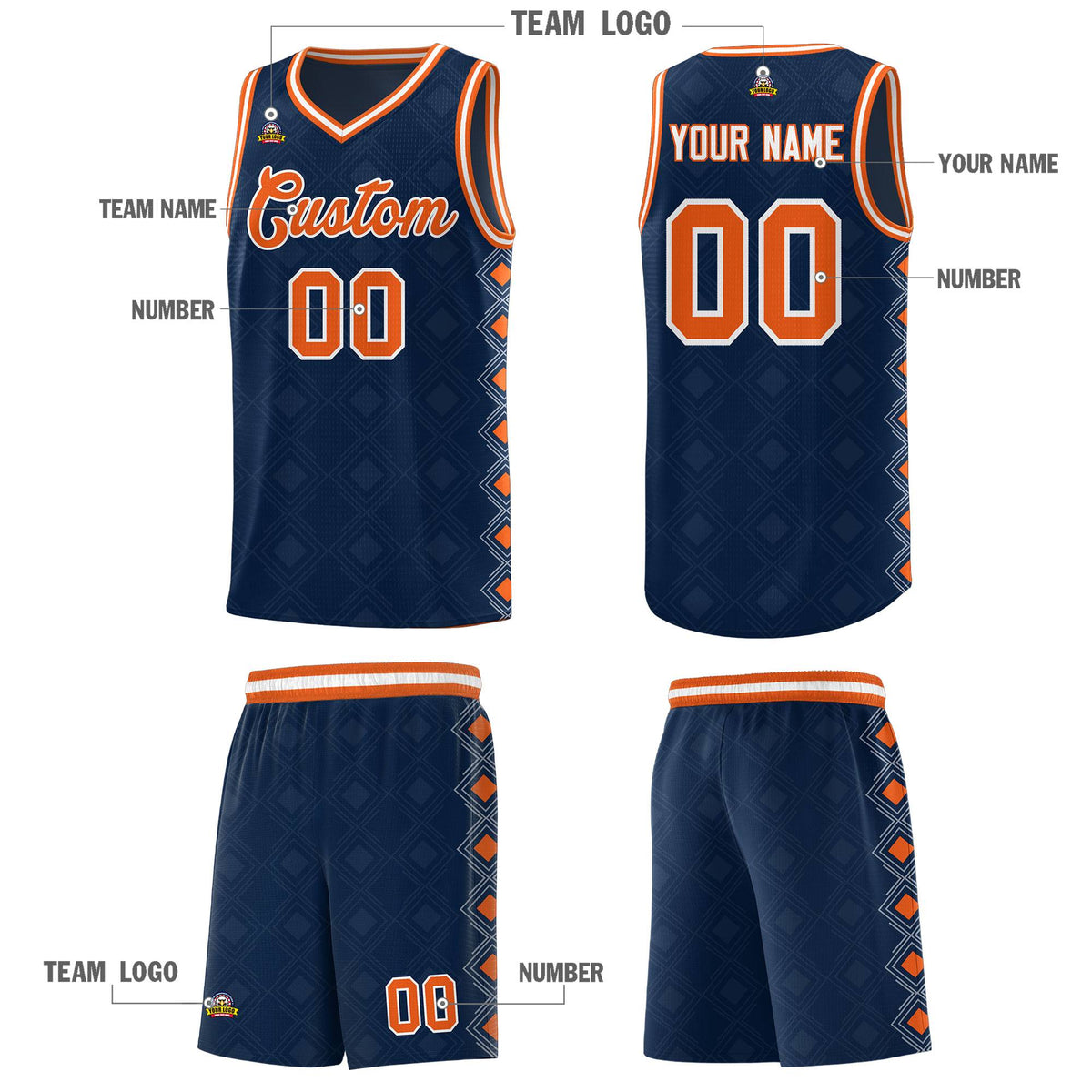 Custom Navy Side Blocks Sports Uniform Basketball Jersey|KXKSHOP