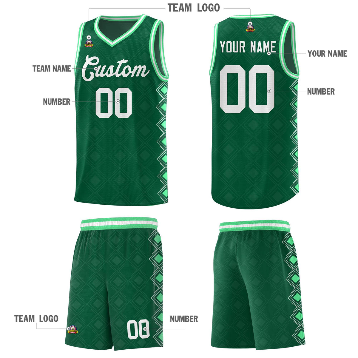 Custom Kelly Green Side Blocks Sports Uniform Basketball Jersey|KXKSHOP