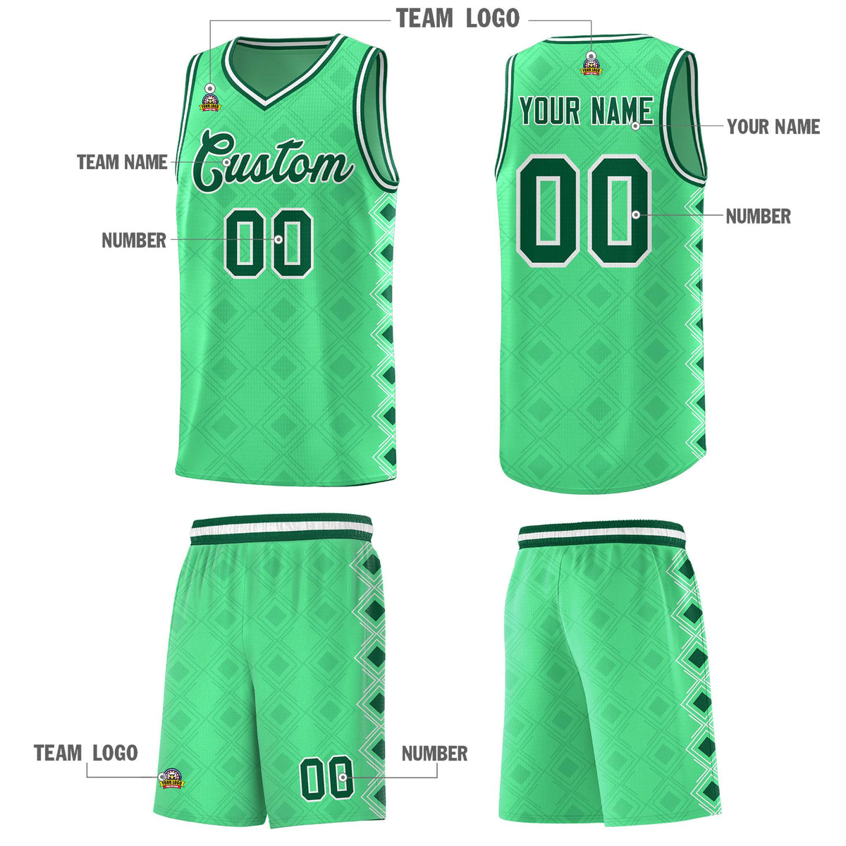 Custom Bright Green Side Blocks Sports Uniform Basketball Jersey|KXKSHOP