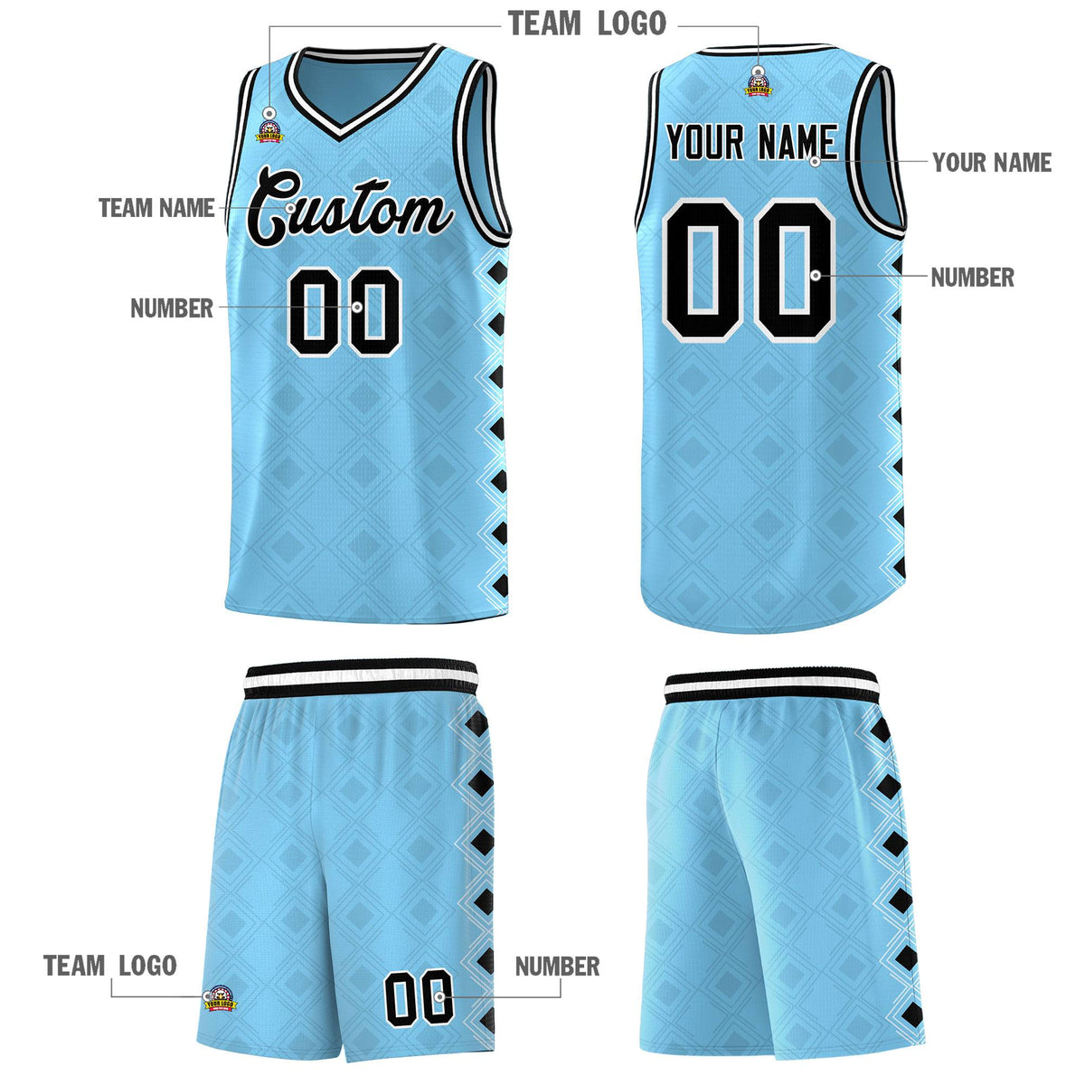 Custom Light Blue Side Blocks Sports Uniform Basketball Jersey|KXKSHOP